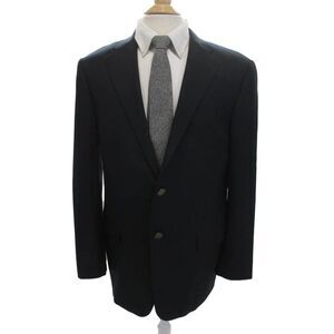 Hickey Freeman Mens Dark Blue 100% Wool Blazer Collared Button Size 40